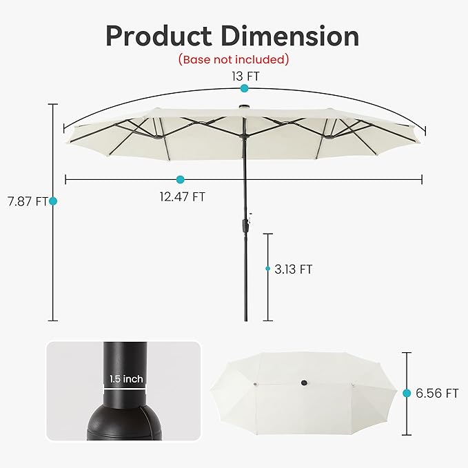 COSIEST 13FT Patio Umbrella with Solar Lights, Outdoor Double-Sided Table Umbrella,Large Rectangular Market Umbrella w Crank Handle for Garden, Pool, Deck Shade, Beige
