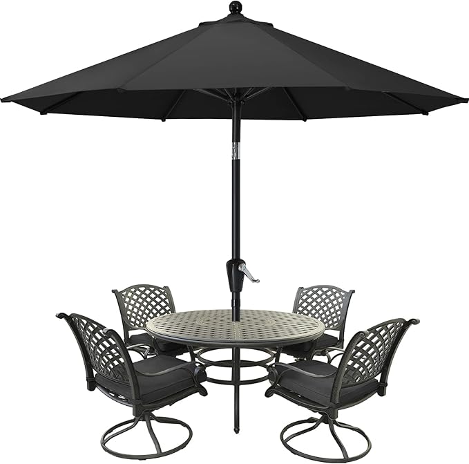MASTERCANOPY 9FT Patio Umbrella with Push Button Tilt and Crank, Outdoor Market Umbrella with 8 Sturdy Ribs, UV Protection & Waterproof for Garden, Deck, Backyard, Pool (Dark Gray)