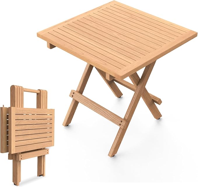 OTSUN Teak Wood Square Foldable Side Table Outdoor, Portable Patio End Table for Garden, Pool & Balcony, Natural Wooden Accent Table