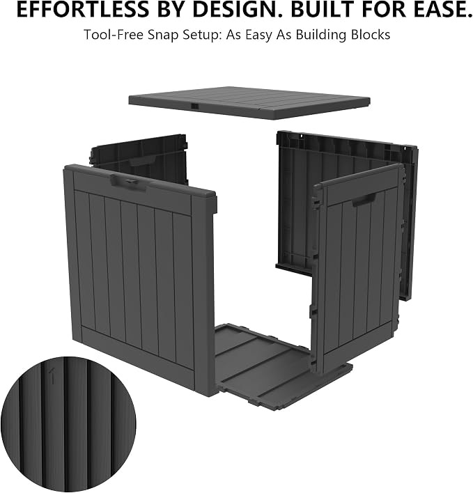 Outdoor Storage Box, 35 Gallon Waterproof Deck Box [Upgraded 3.0], Quick Snap-Lock Resin Cabinet for Seat Pillows, Patio Blankets, Lockable End Table Beverage Stand, Apartment Deck, Black