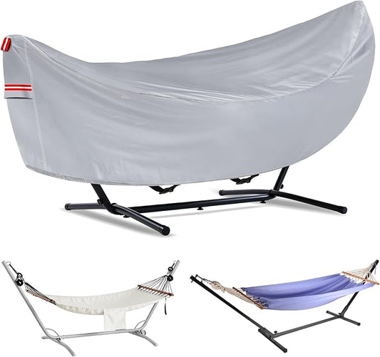 Waterproof 11-12 Hammock Cover, 210T Sun Rain UV Dust Snow Protection Outdoor Covers with Windproof Straps & Soft Cotton Lining for Hammock with 55 inch Spreader Bars -Silver
