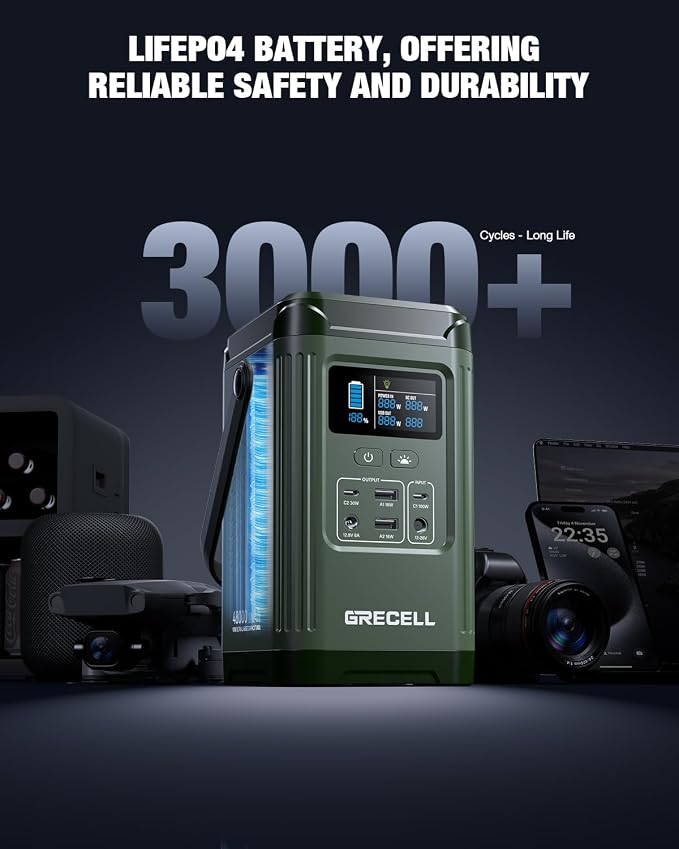 GRECELL T200 Portable Power Station 240W, Lithium Battery Solar Generator, USB-C PD 60W, LED Flashlight for Camping Home Emergency Outdoor Travel
