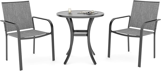 Anmutig Patio Round Table and Chairs Small Outdoor Set with 2 Piece Grey Stackable Chairs and 27.5" Table