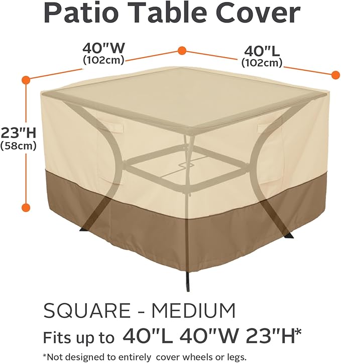 Classic Accessories Veranda Water-Resistant 40 Inch Square Patio Table Cover, Outdoor Table Cover