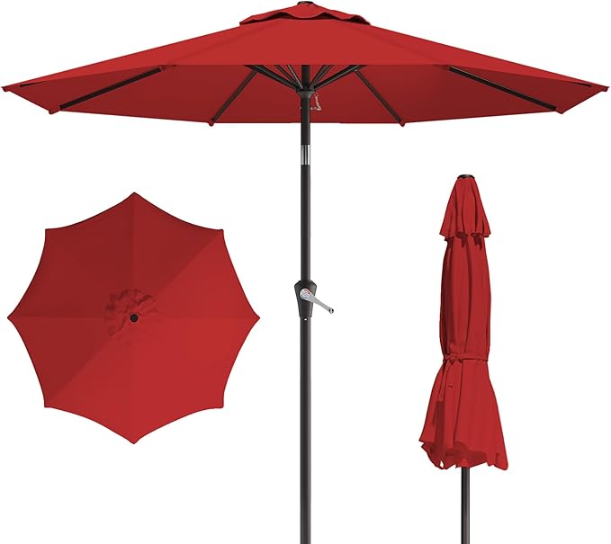 10FT Patio Umbrella, Outdoor Umbrella with Push Button Tilt and Crank, 8 Sturdy Ribs, UV Protection & Waterproof Market Umbrella for Pool, Backyard, Beach,Deck (Red)