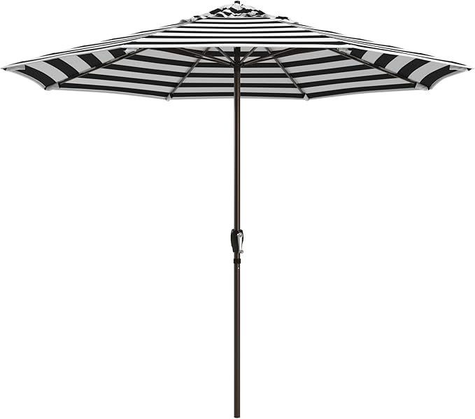 California Umbrella 12-Year Protection 9-Ft Outdoor Patio Umbrella, Sunbrella Fade-Resistant Fabric, Auto-Tilt, Heavy Duty Aluminum Frame, 8 Reinforced Ribs for Pool or Deck, Bronze Pole, Cabana Classic