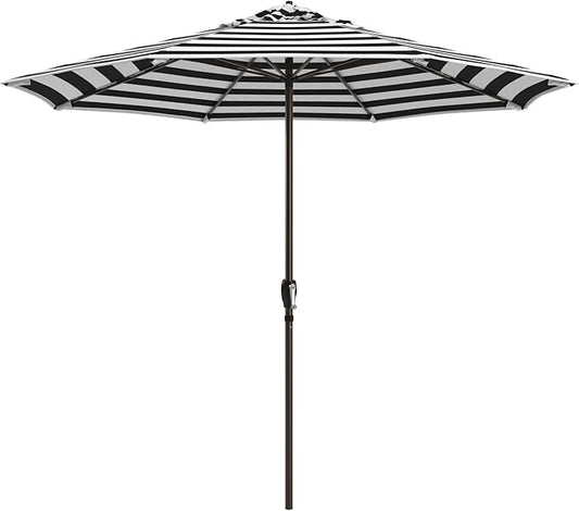 California Umbrella 12-Year Protection 9-Ft Outdoor Patio Umbrella, Sunbrella Fade-Resistant Fabric, Auto-Tilt, Heavy Duty Aluminum Frame, 8 Reinforced Ribs for Pool or Deck, Bronze Pole, Cabana Classic