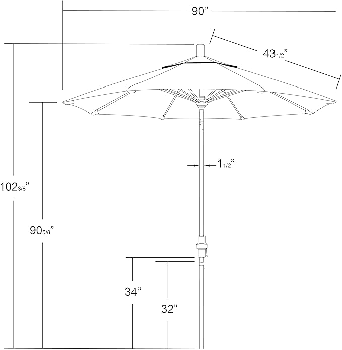 California Umbrella 7.5' Round Crank Lift, Collar Tilt, Aluminum Pole, Fiberglass Rib Patio Umbrella, Bronze Finish