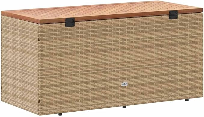 Garden Cushion Storage Box for Patio with Weather Resistant Poly Rattan and Easy Access Lid for Low Maintenance Garden Storage Container in Beige and Brown