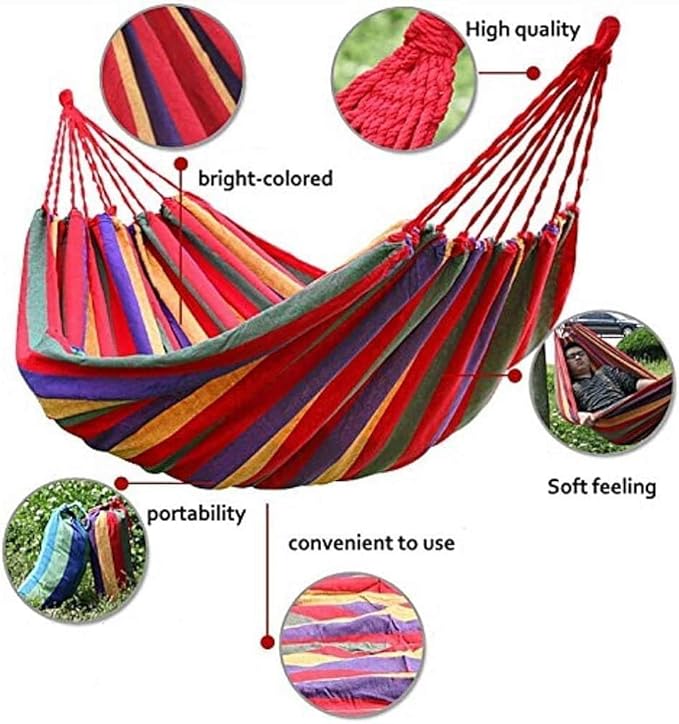 Portable Cotton Hammock, Suitable for Hanging Durable hammocks, Perfect for Camping Outdoor/Indoor Backyard, with Hanging Ropes and Carrying Bags (red, Large)