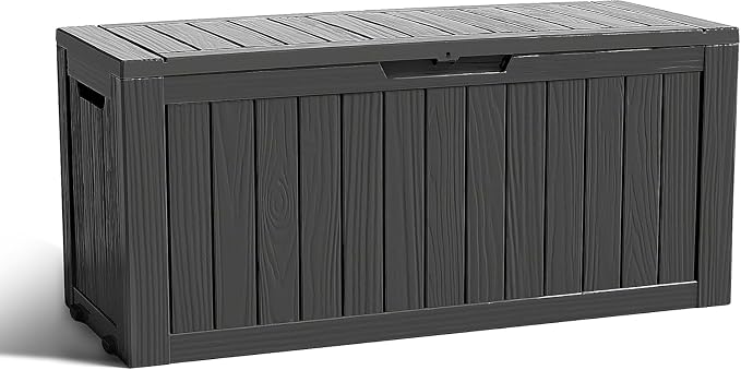 90 Gallon Waterproof Outdoor Storage Box,Deck Boxs for Outdoor and Indoor Use,Deck Storage Box for Picnic Supplies,Gardening Tools,Lockable and Easy to Install