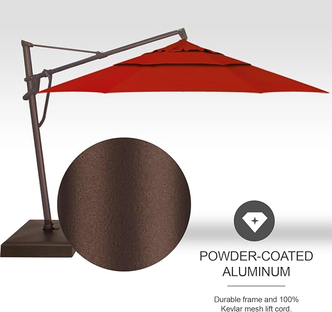 Treasure Garden AKZ PLUS Cantilever Umbrella 13' Octagonal Sunbrella Jockey Red Canopy and Bronze Frame with Rolling Base