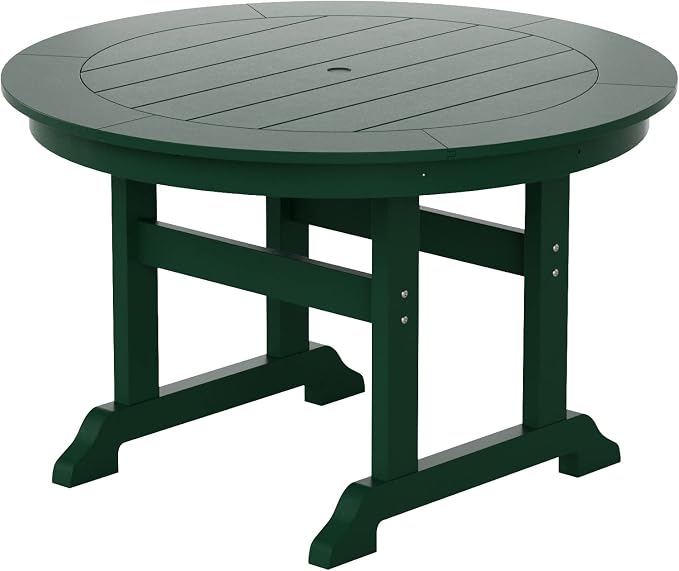 WestinTrends Dylan Adirondack Outdoor Dining Set for 4, All Weather Poly Lumber Patio Table and Chairs Set of 4, 47" Trestle Round Dining Table and Seashell Adirondack Dining Chair, Dark Green