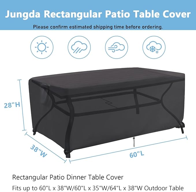 Outdoor Dining Table Cover, 60 Inch Rectangle Patio Dining Table Cover, Waterproof Outside Table Covers Furniture Covers - 60 X 38 X 28 Inch