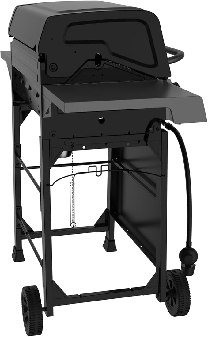 Feasto 4-Burner Gas BBQ Grill with Side Tables, 36,000 BTU Outdoor Propane Grill with Premium Enameled Coated Chamber Body & Porcelain-Enameled Stamped Grates for Deck Party & Patio BBQ, Black