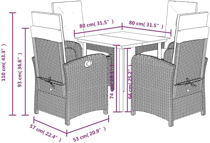Backyard Furniture Patio Conversation Sets Outdoor Seating 5 Piece Patio Dining Set with Cushions Gray Poly Rattan Suitable for Gardens, Balconies, Decks