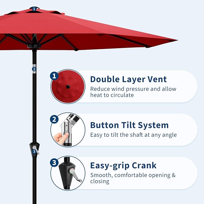 Garvee 10FT Patio Umbrella - Outdoor Table Umbrella with Smooth Crank Lift, Push Button Tilt and 8 Sturdy Ribs - Market Umbrella UV Protection Waterproof for Pool, Deck, Yard, Garden