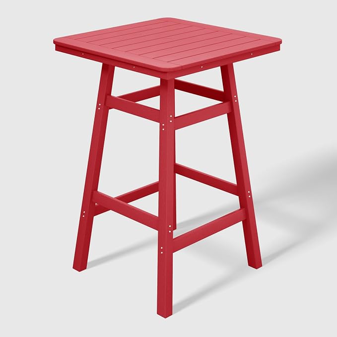 WestinTrends Malibu Square Outdoor Patio Bistro Bar Table with Umbrella Hole 42" Tall, Red