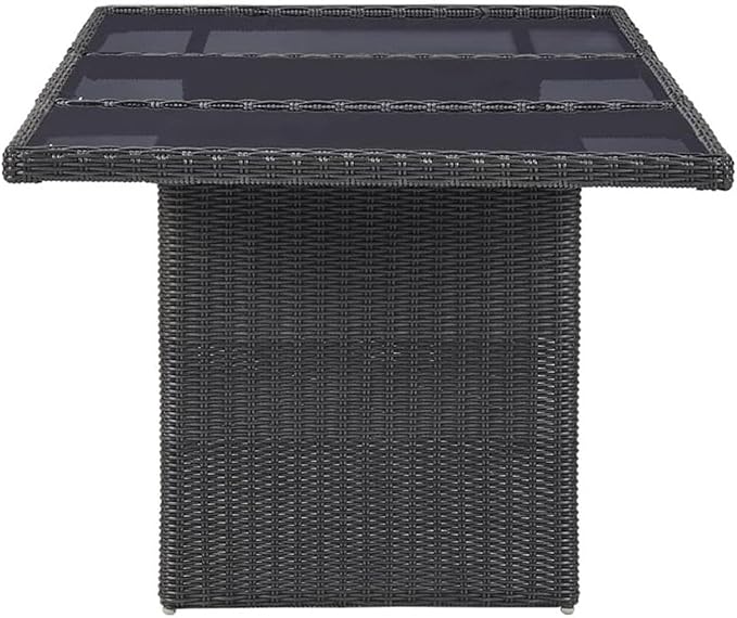 BOWERY HILL Outdoor Patio Dining Set, Black PE Rattan, 7-Piece, Includes Rectangular Table, 6 Chairs with Removable Cushion Covers, Powder-Coated Steel Frame, Seats 6, Modern Style for Garden or