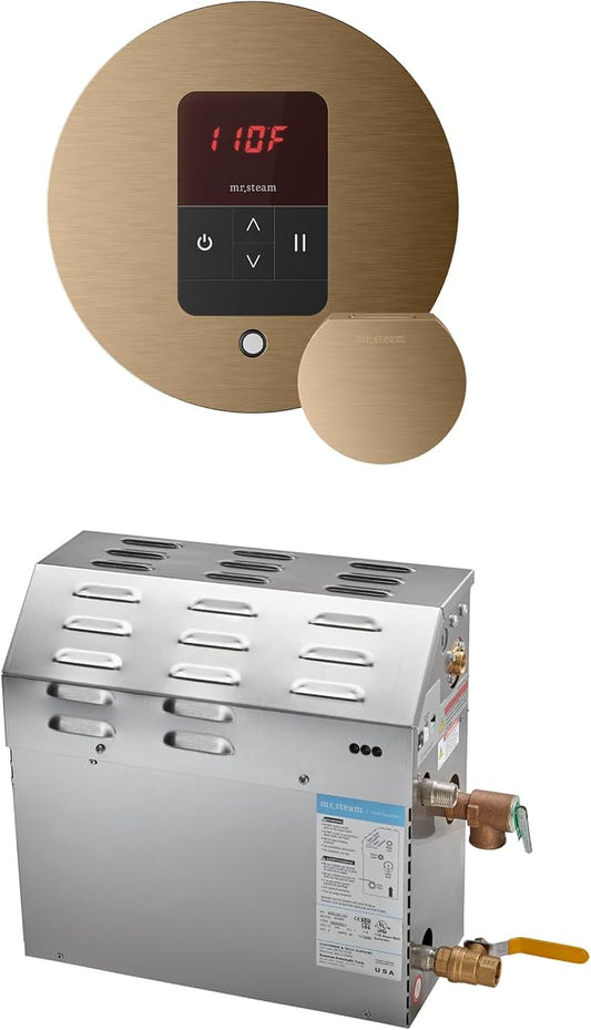 Mr Steam MS 12kW (12000W) Steam Shower Generator Package w/round iTempo Control in Brushed Bronze