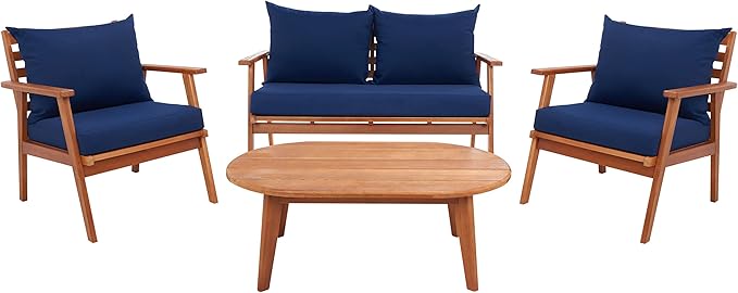 SAFAVIEH PAT7050A Collection Deacon Natural and Beige 4-Piece Outdoor Patio Set