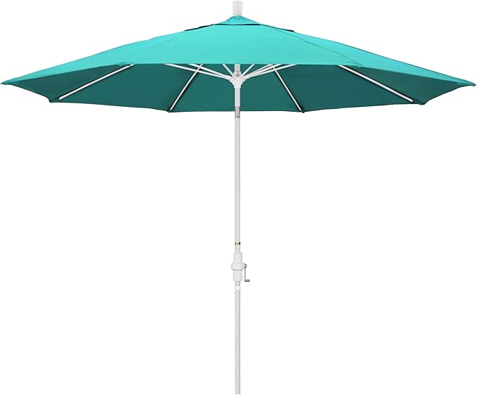 California Umbrella 11Ft Sunbrella Patio Umbrella, Fiberglass Ribs, Hand-Crank, Tilt-Collar, White Frame, Aruba Fabric