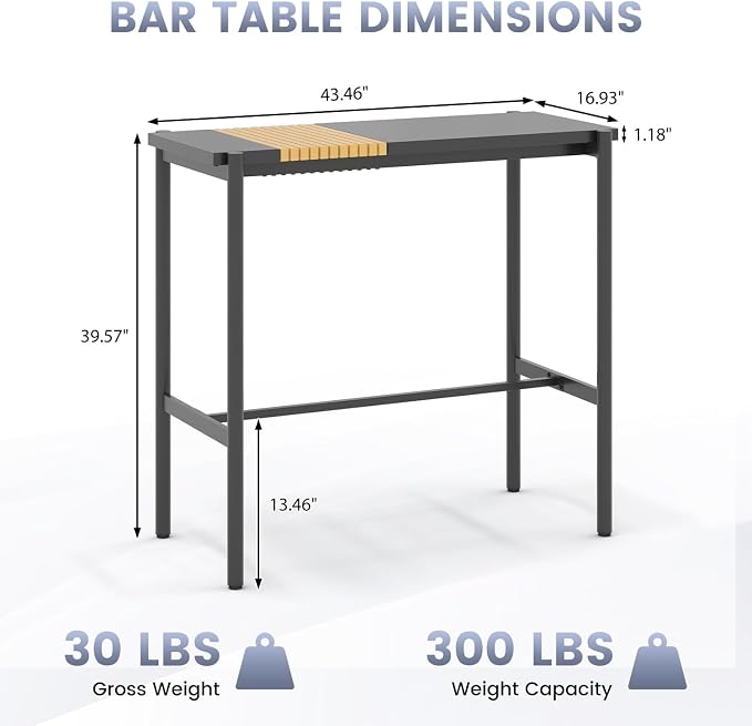 Sundale Outdoor Bar Table, Rectangle Patio Bar Height Counter Console Table with Weather Resistant Waterproof Top, Outdoor Furniture for Garden, Yard, Balcony, Poolside