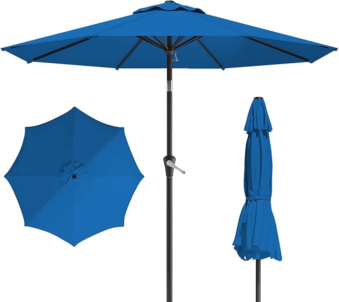 10FT Patio Umbrella, Outdoor Umbrella with Push Button Tilt and Crank, 8 Sturdy Ribs, UV Protection & Waterproof Market Umbrella for Pool, Backyard, Beach,Deck (Royal blue)