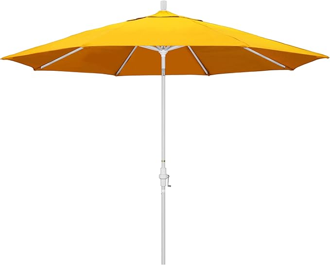 California Umbrella 11Ft Premium Sunbrella Patio Umbrella, Hand-Crank, Tilt-Collar, White Frame, Sunflower Yellow Fabric