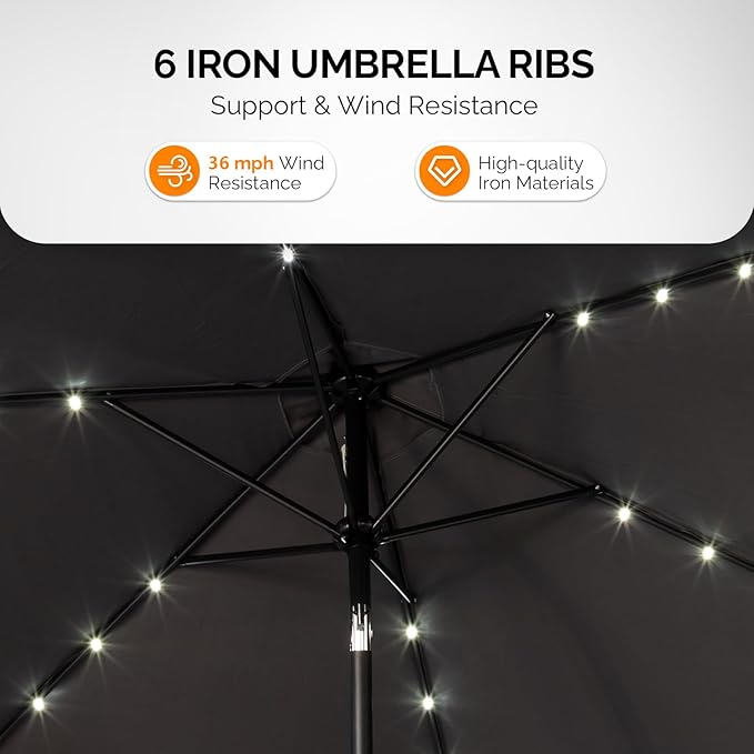 VINGLI 9FT Patio Umbrella with Solar Lights, Outdoor Umbrella with Push Button Tilt and Crank, Umbrella Outdoor Patio for Patio, Deck, Backyard, Pool