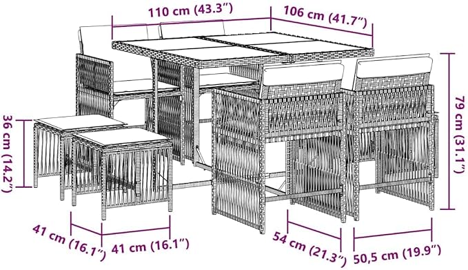 9-Piece Garden Dining Set with Cream White Poly Rattan and Tempered Glass Table, Medium Foldable Chairs for Up to Eight People, Modern Outdoor Patio Furniture for Backyard