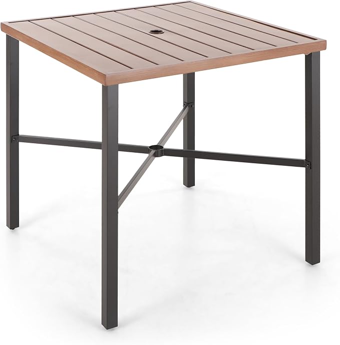 Sophia & William Patio Bar Table Outdoor Metal Square Bar Height Dining Table with 1.61’’ Umbrella Hole