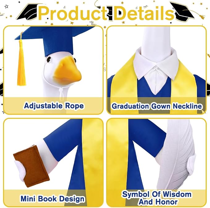 Graduation Porch Goose Outfit for 23" Porch Goose Holiday Graduation Cap and Gown Stoles Outdoor Garden Patio Yard Lawn Art Decoration (Blue)