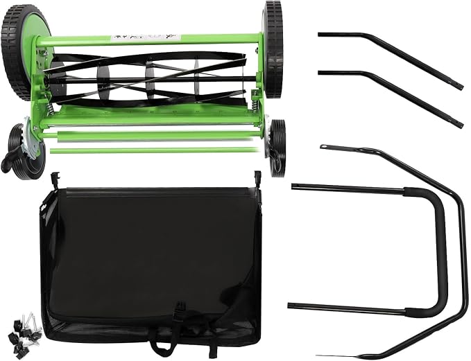 Reel Mower, 20-Inch Push Reel Lawn Mower, Manual Cylinder Lawnmower with Adjustable Mowing Height, Collection Bag & Wider Sponge Handle for Villas Parks Gardens
