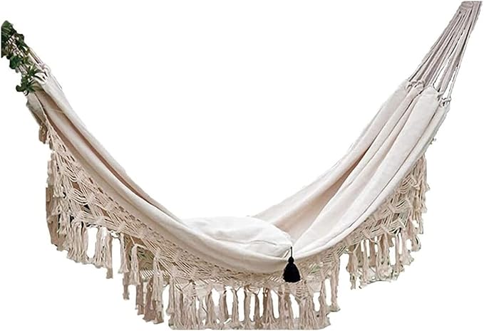 Portable Hammocks Canvas Hammock Macrame Fringed Deluxe Double Hammock Net Swing Chair Indoor Hanging Swing Hammocks Hammock for Outdoor
