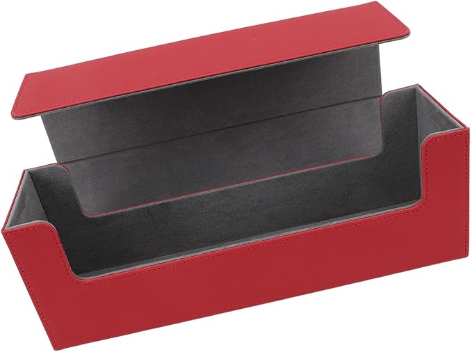 Alomejor PU Leather Card Storage Box, Large Capacity Magnetic Closure Deck for 400+ Cards with Felt Lining, Elegant Design for Tarot and Game Cards (Red)