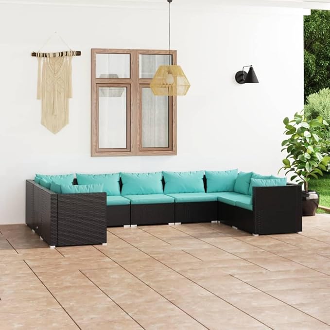 9 Piece Patio Lounge Set with Cushion, Furniture Conversation Sets Patio Lounge Set Piece Patio Set Outdoor Patio Sectional s Poly Rattan Black