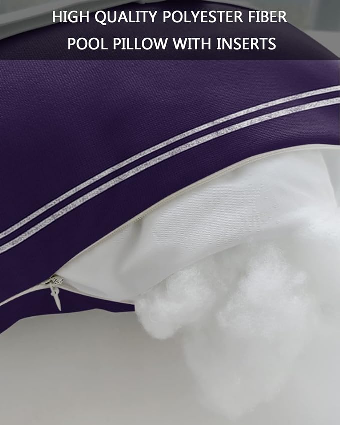 Outdoor Pillows Covers with Inserts Solid Color Dark Purple Waterproof Recliner Pillow with Adjustable Strap Throw Pillows for Patio Furniture Pool Lounge Chair, 11x16 inch, 1PCS
