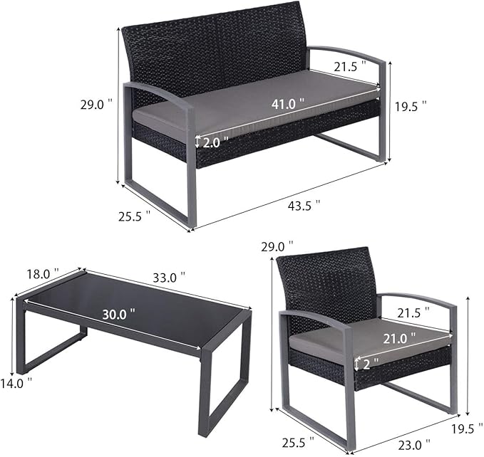 Tangkula 4 PCS Outdoor Patio Furniture Rattan Wicker Conversation Set, As pic