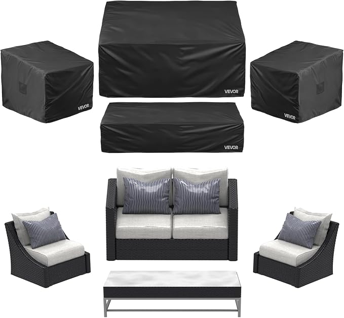 VEVOR Patio Furniture Cover 4-Piece Set, 420D Heavy Duty Waterproof Outdoor Dining Table and Chairs Cover Set, Lawn Patio Furniture Covers for Outdoor Sofa, Couch, Chairs, Coffee Table, Black