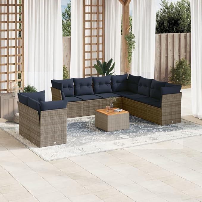 vidaXL Patio Sofa Set with Cushions 10 Piece, Outdoor Conversation Set, Patio Furniture Set for Balcony Garden, Modern Style, Gray Poly Rattan
