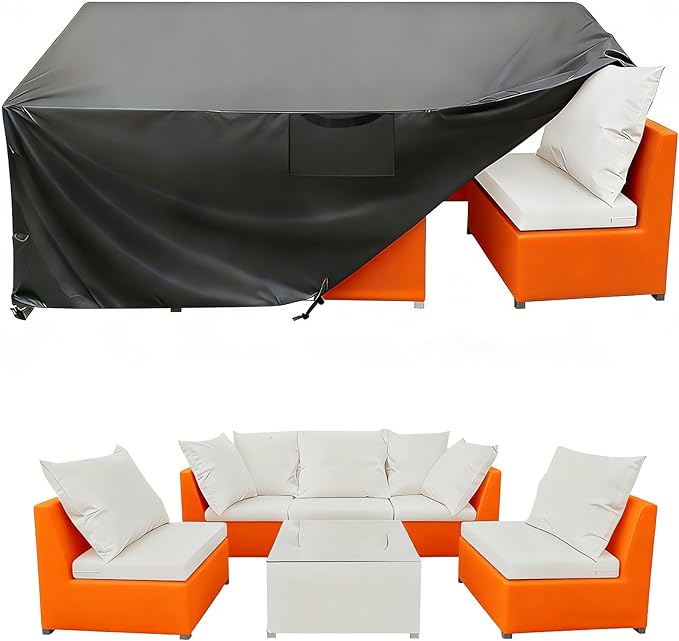 Patio Furniture Cover 110" L x 84" W x 28" H - Heavy Duty Outdoor Patio Table & Chair Cover, Waterproof UV Resistant Dustproof Protector for 8-12 Seats Sectional Sofa, Black