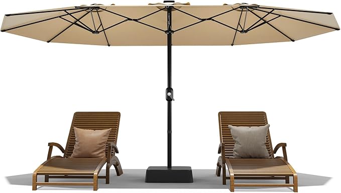 15 ft Umbrella Outdoor Patio with Base, Double-Sided Rectangular Outdoor Shade,UV & Fade-Resistant Polyester, Easy Crank Lift,Waterproof Market Umbrella for Pool, Garden, Backyard