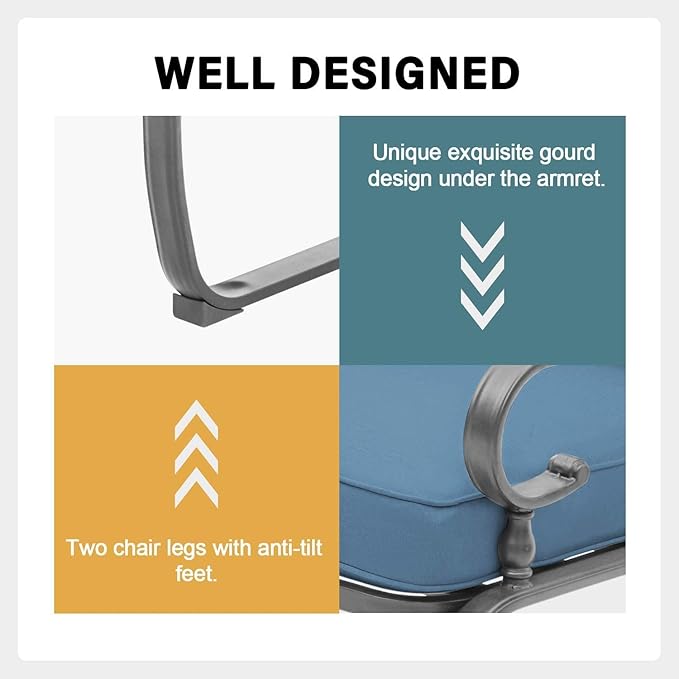 Outdoor 3 Pcs Patio Bistro Spring Set Motion Metal Lounge Chairs and Round Table, Steel Conversation Set with Washable Cushions, Peacock Blue