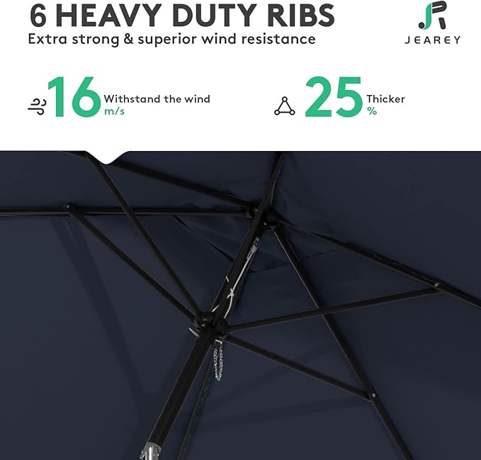 JEAREY 6.5'x10' Rectangular Patio Umbrellas Outdoor Large Market Umbrella With Push Button Tilt and Crank Lift System 6 Sturdy Ribs Sun Protection Water-proof Sunproof, Navy