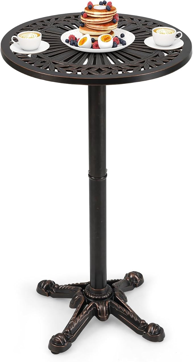COSTWAY 24" Patio Round Bar Table, 41.5" Pub Height Cast Aluminum High Top Table with Carved Texture for Outdoor, Bistro, Garden, Backyard, Balcony, Poolside, Bronze