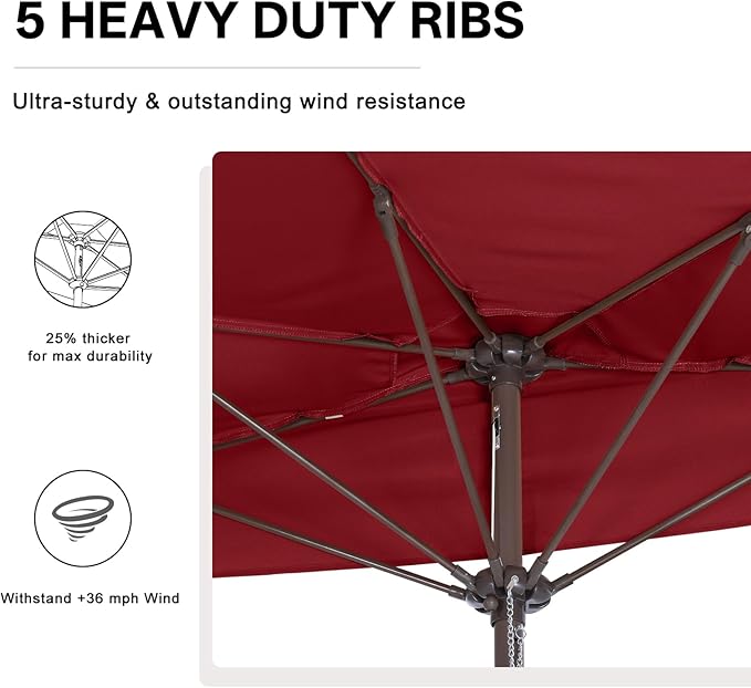 ABCCANOPY Patio Umbrella 9FT - Outdoor Half Umbrellas for Patio, Backyard, Garden, Deck (Burgundy)