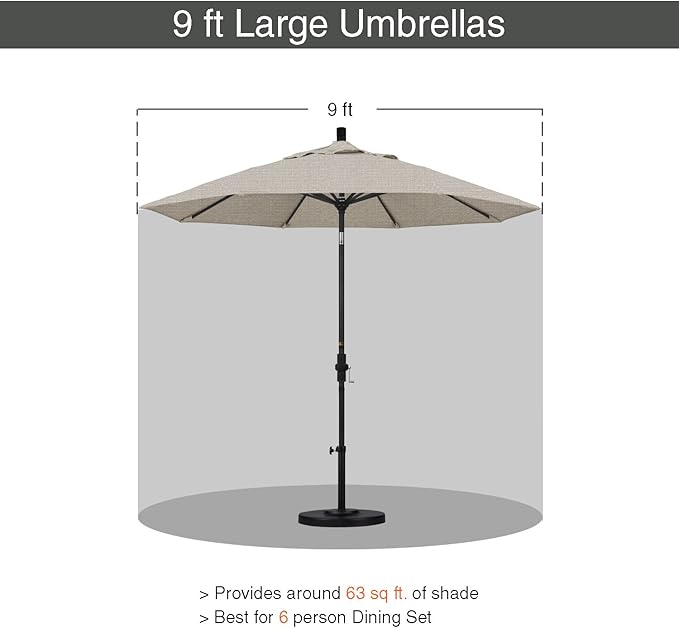 California Umbrella 9' Round Aluminum Patio Umbrella, Crank Lift, Collar Tilt, Bronze Pole, Woven Granite Olefin