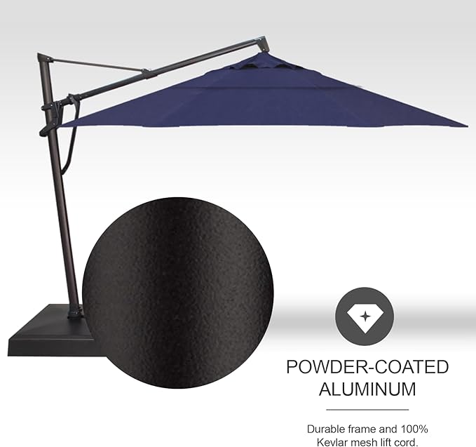 Treasure Garden AKZ PLUS Cantilever Umbrella 13' Octagonal Sunbrella Spectrum Indigo Canopy and Black Frame with Rolling Base