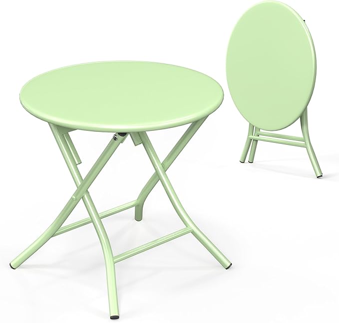 VINGLI Patio Metal Folding Side Table, Portable Small Outdoor Folding Round Table, Perfect for Indoor and Outdoor Spaces Like Balconies, Backyards, Porches, and Patios.Green（1 Pack）